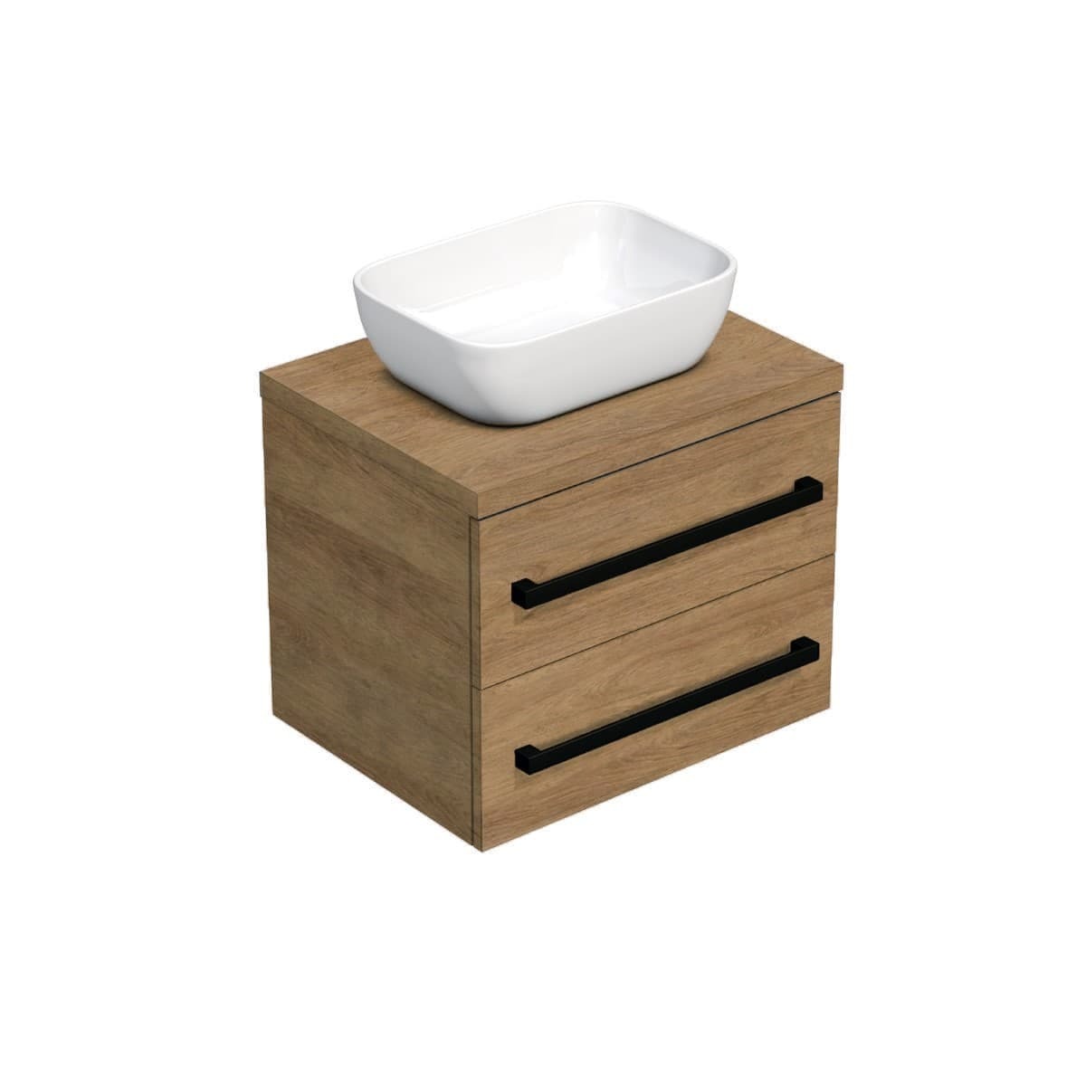 Koupelnová skříňka s černou úchytkou a krycí deskou SAT Cube Way 60x71x46 cm dub Hickory mat CUBE46C1603DH45 SAT