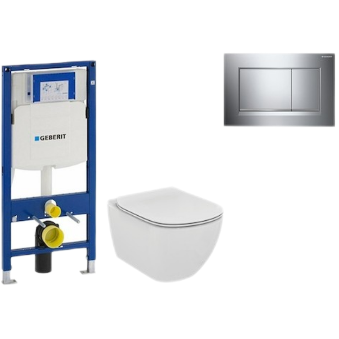 Cenově zvýhodněný závěsný WC set Geberit do lehkých stěn / předstěnová montáž+ WC Ideal Standard Tesi 111.300.00.5NE6 Ideal Standard